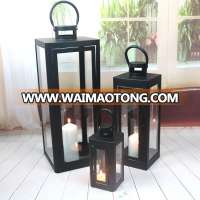 Set Of 3  New product Decoration Modern Outdoor And Indoor Black  metal Candle Lantern